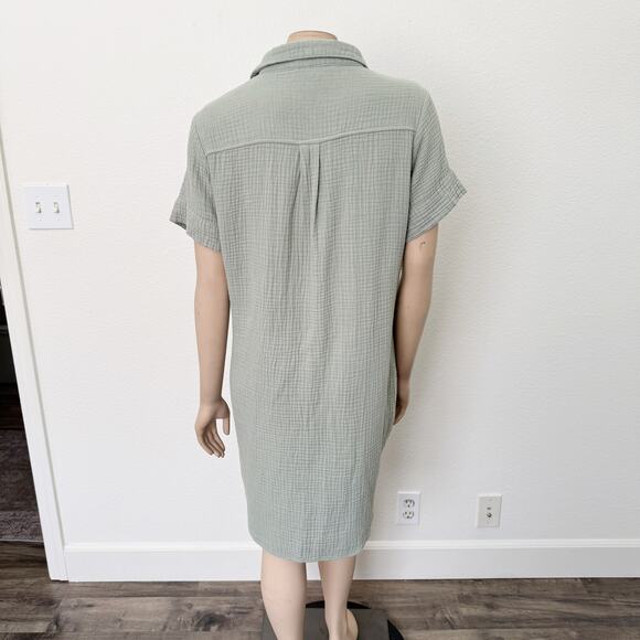[Three Dots] Sage Green Cotton Gauze Waffle Oversized Shift Dress Size Large L - Picture 3 of 12